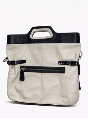 Vintage Coach Navy & Off-White Leather Tote Bag